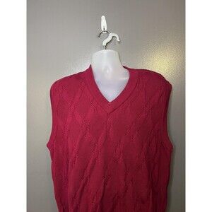 Vintage Titleist Sweater Vest Mens XL Red V Neck Argyle Cable Knit Cotton